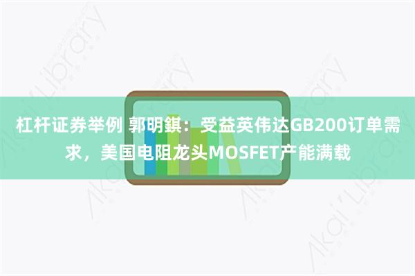 杠杆证券举例 郭明錤：受益英伟达GB200订单需求，美国电阻龙头MOSFET产能满载