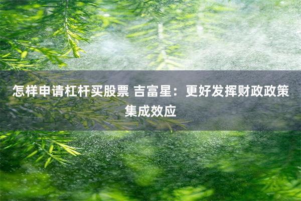 怎样申请杠杆买股票 吉富星：更好发挥财政政策集成效应